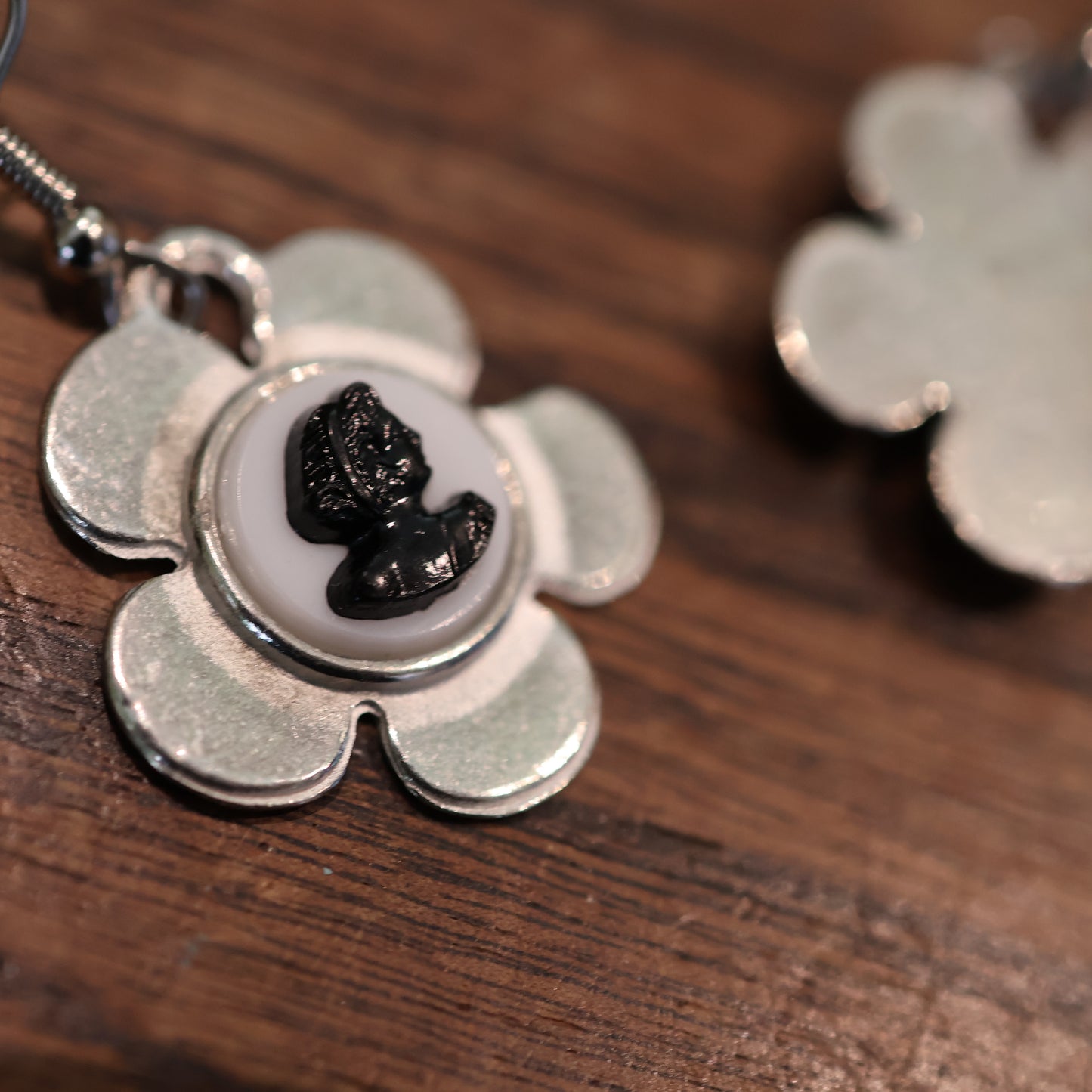 Silver Cameo Flower Earrings
