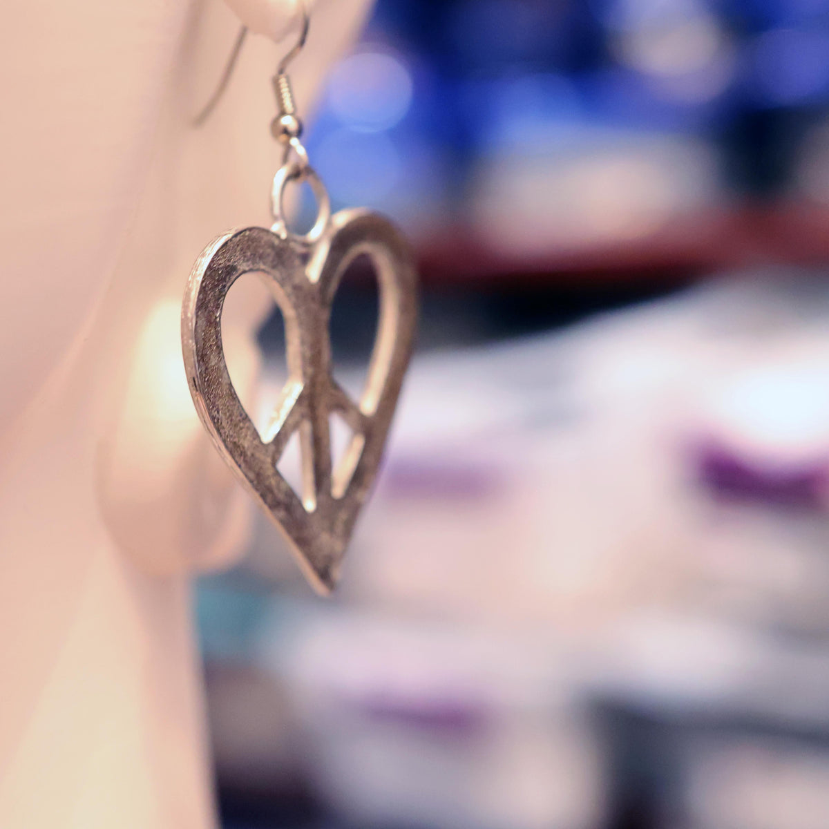 1960s Peace Heart Earrings in Pewter