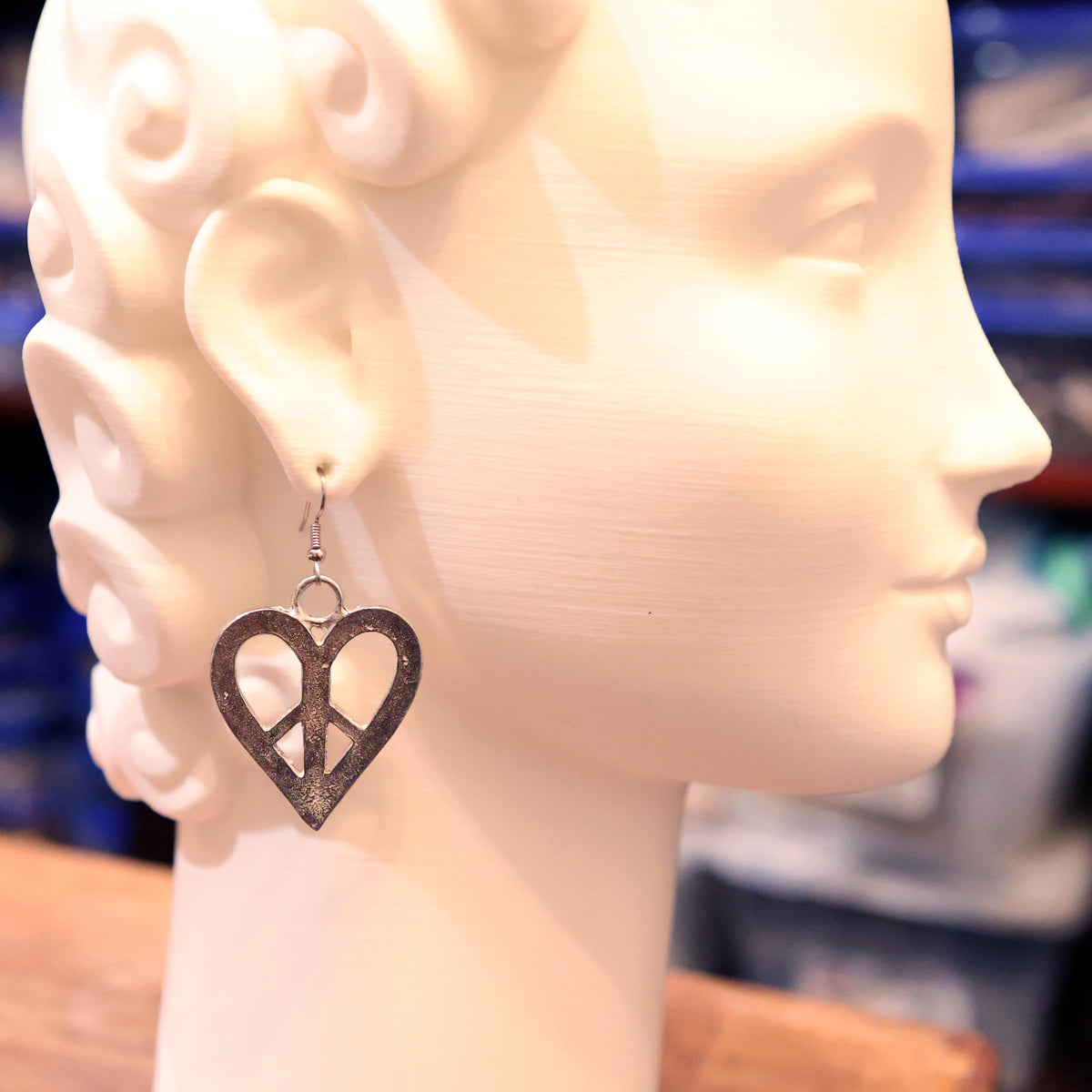 1960s Peace Heart Earrings in Pewter