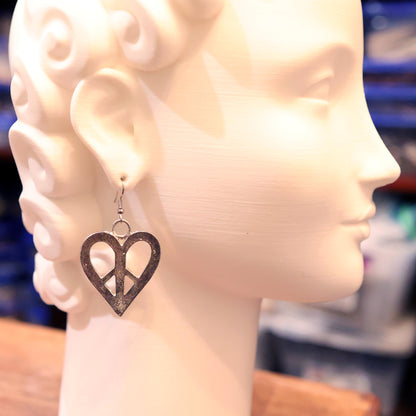 1960s Peace Heart Earrings in Pewter