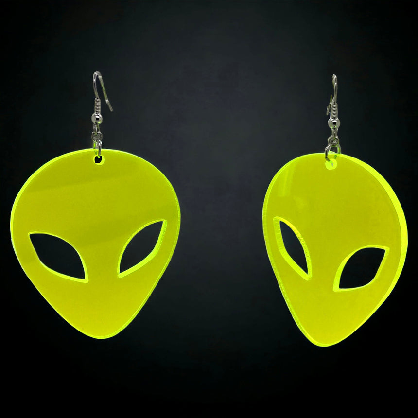 Aliens! Neon Green Laser Cut Acrylic Earrings
