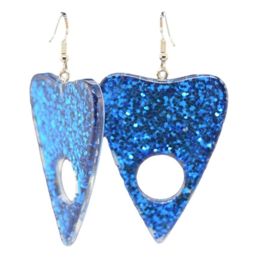 Royal Blue Glitter Ouija Planchette Earrings