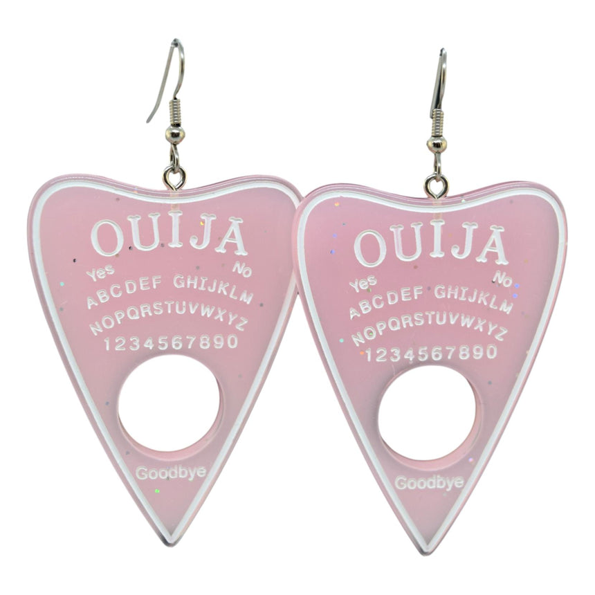 Pastel Glitter Pink Ouija Planchette Earrings