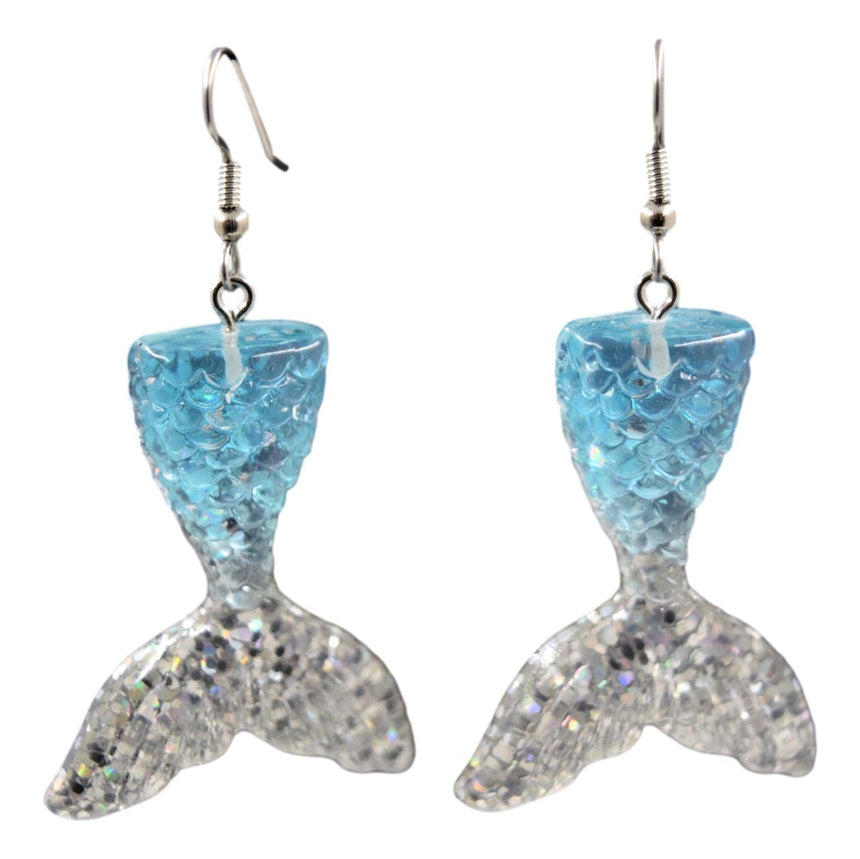 Blue Silver  Mermaid Resin Earrings