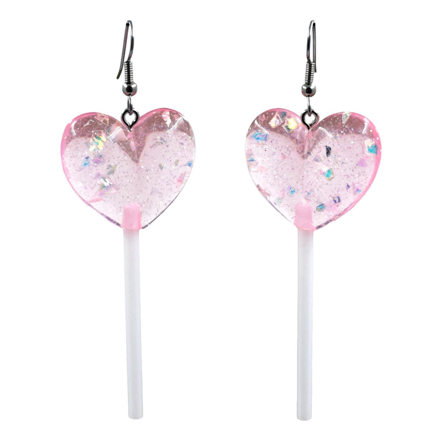 Large 3D Heart  Lollipops in Light Pink Holo Glitter