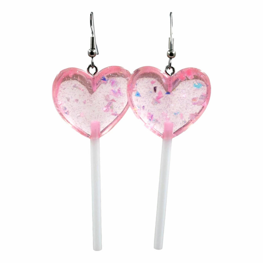 Large 3D Heart  Lollipops in Light Pink Holo Glitter