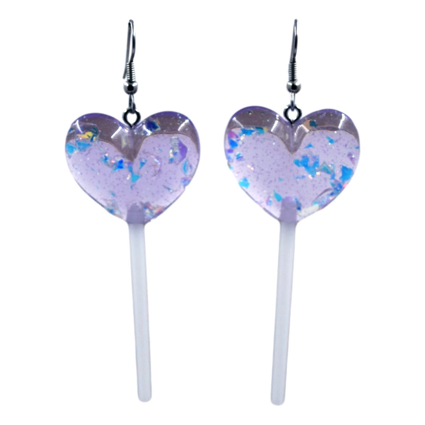 Large 3D Heart  Lollipops in Light Purple Holo Glitter
