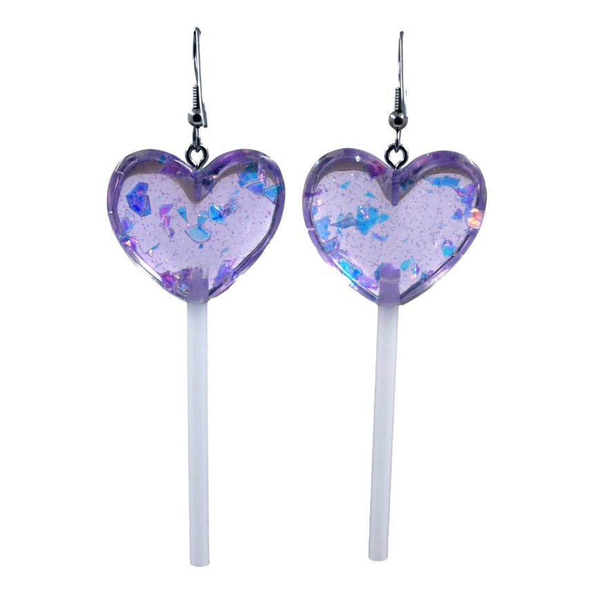 Large 3D Heart  Lollipops in Light Purple Holo Glitter