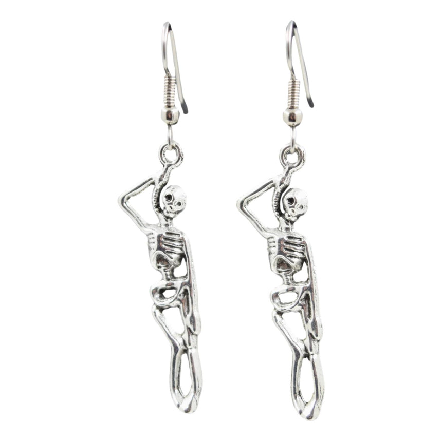 Hanging Skeleton Silver Earrings