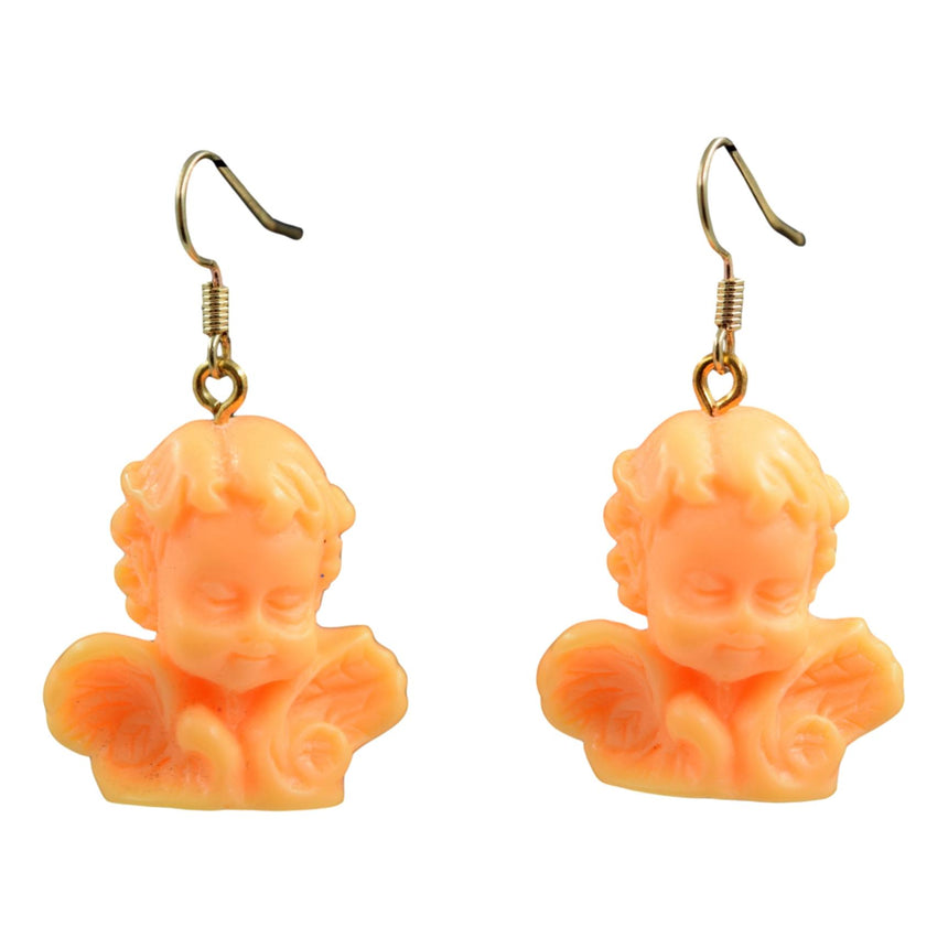 3D Resin Orange Cupid Cherub Angel Earrings