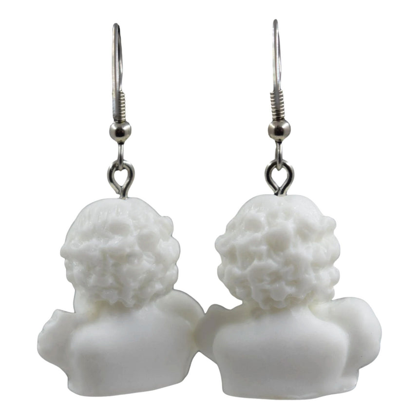 3D Resin White Cupid Cherub Angel Earrings