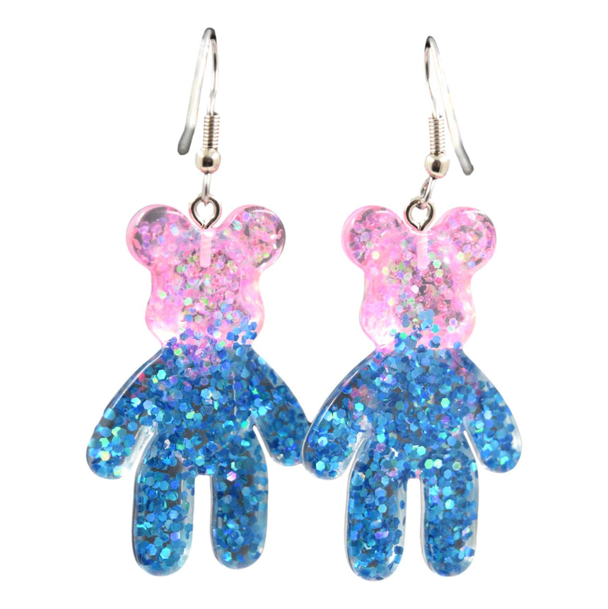 Pink Blue Ombre Resin Bear Earrings