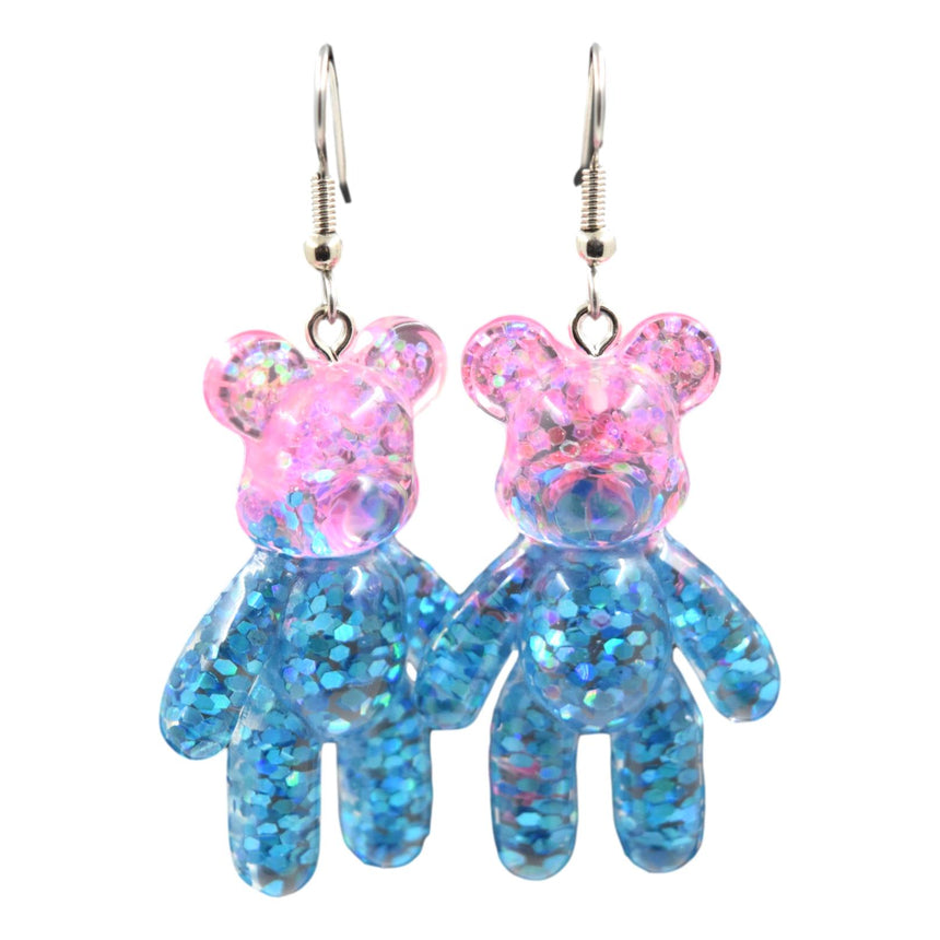 Pink Blue Ombre Resin Bear Earrings