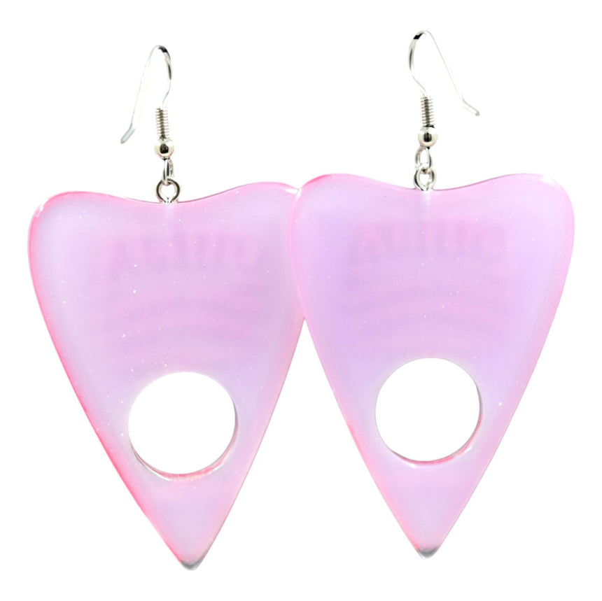 Glitter Rose Pink Ouija Planchette Earrings