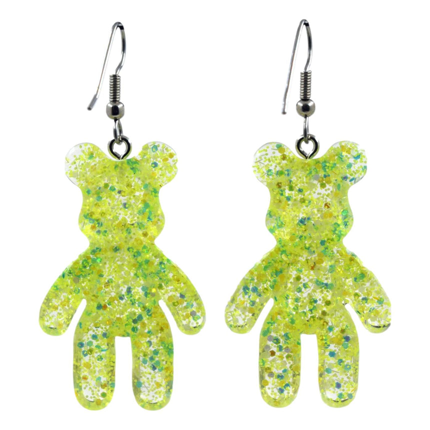 Glitter Neon Green Bear Earrings