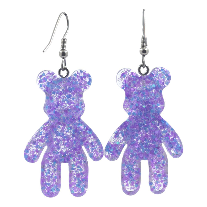 Glitter Purple Bear Earrings