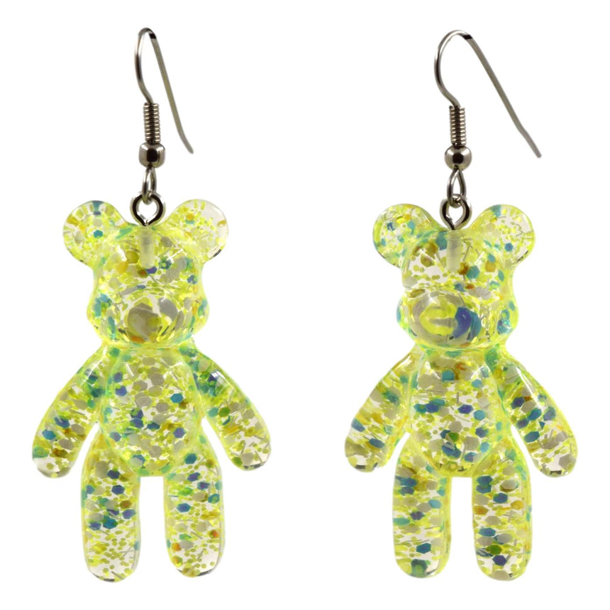 Glitter Neon Green Bear Earrings