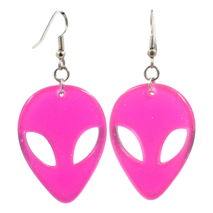Hot Pink Glitter Alien Earrings