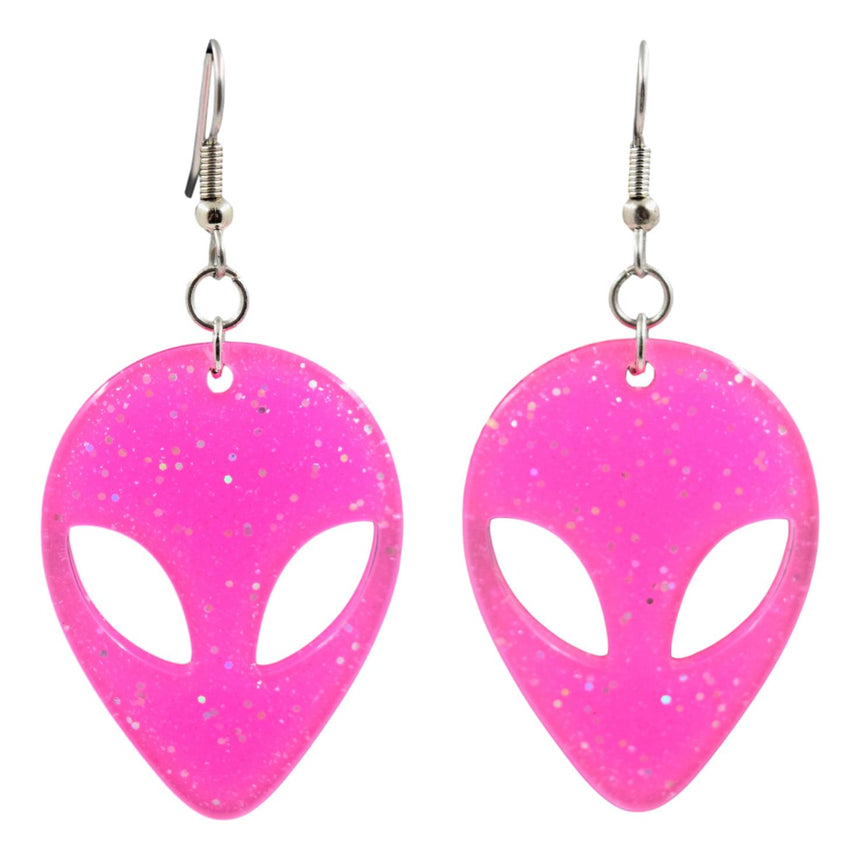 Hot Pink Glitter Alien Earrings