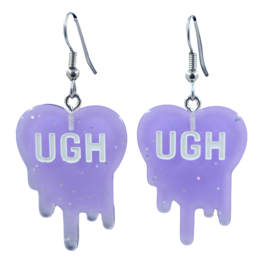 Glitter Purple White Ugh Earrings