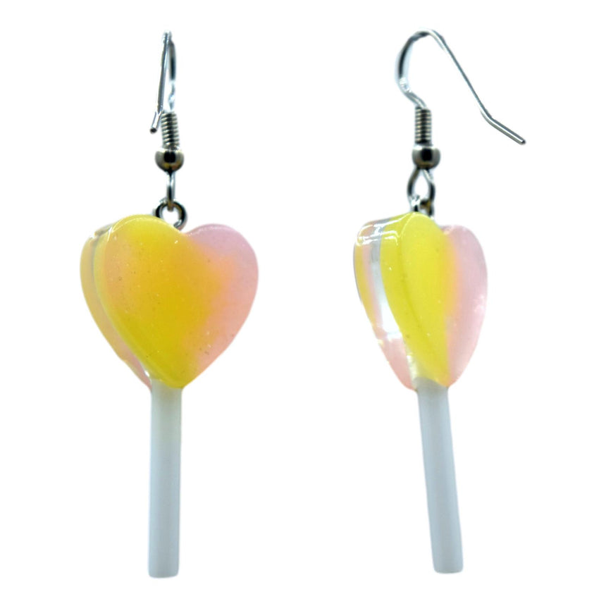 Half Yellow Pink Mini Heart Lollipop Earrings