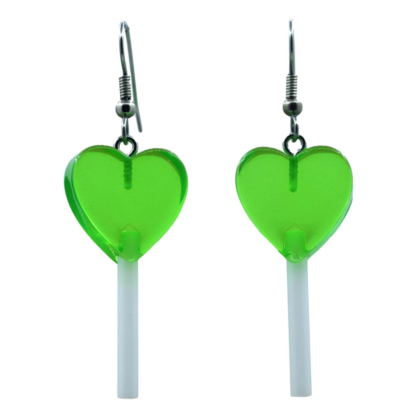 Green Mini Heart Lollipop Earrings