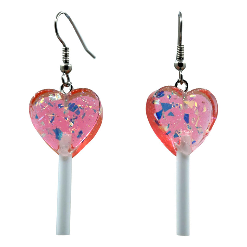Holo Red Mini Heart Lollipop Earrings