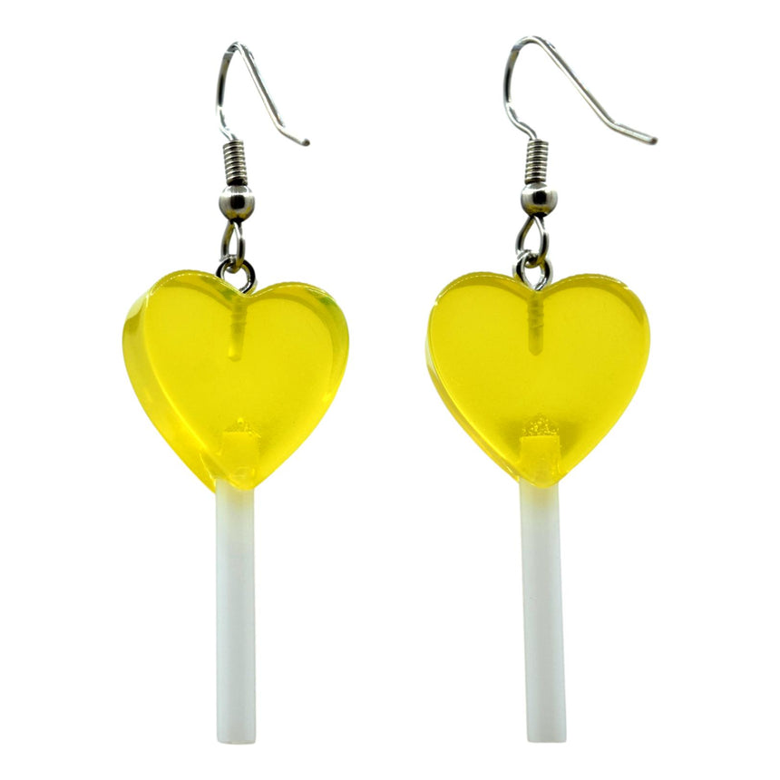 Yellow Mini Heart Lollipop Earrings
