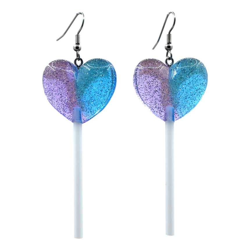 Large 3D Heart  Lollipops in Half Purple Blue Shimmer Glitter