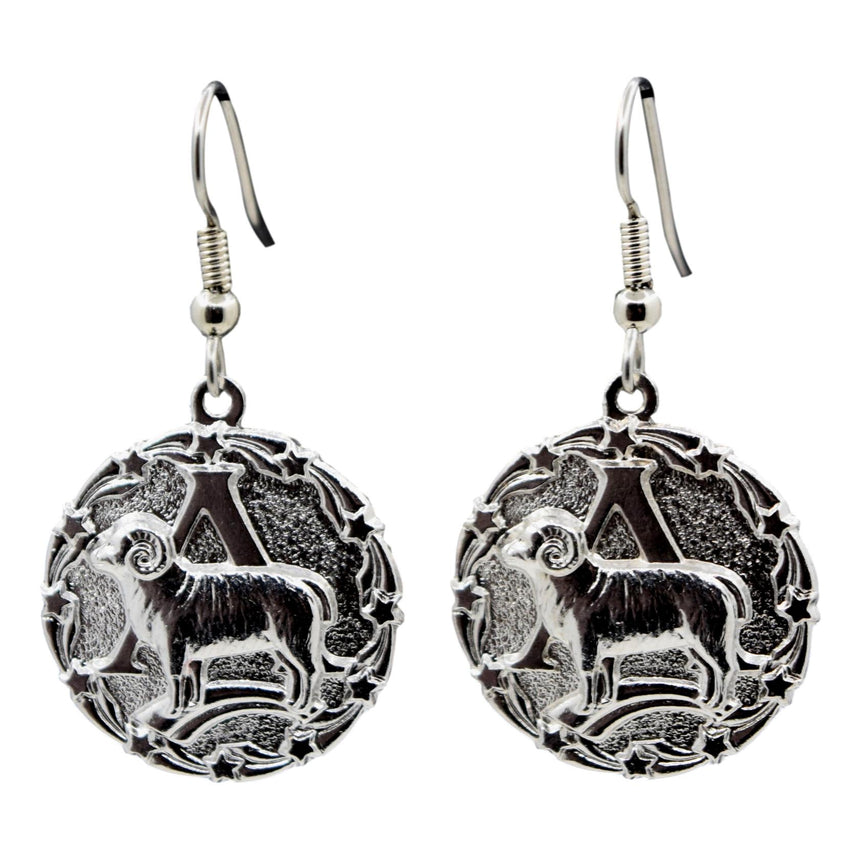 Vintage Silver Aries Zodiac Astrology Earrings