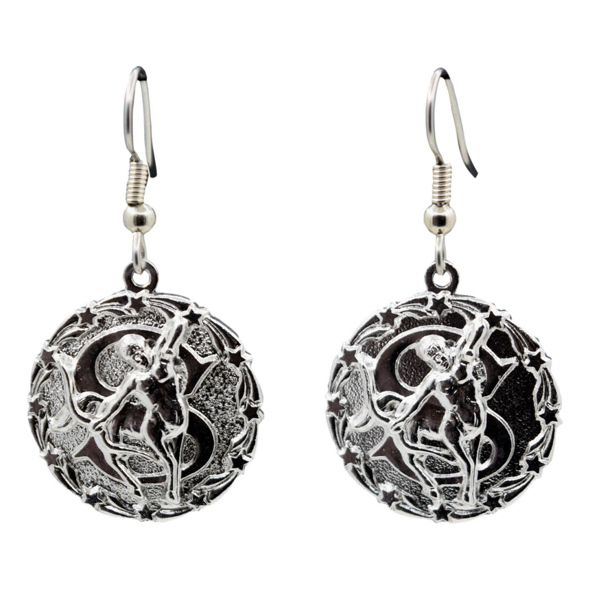 Vintage Silver Sagittarius Zodiac Astrology Earrings