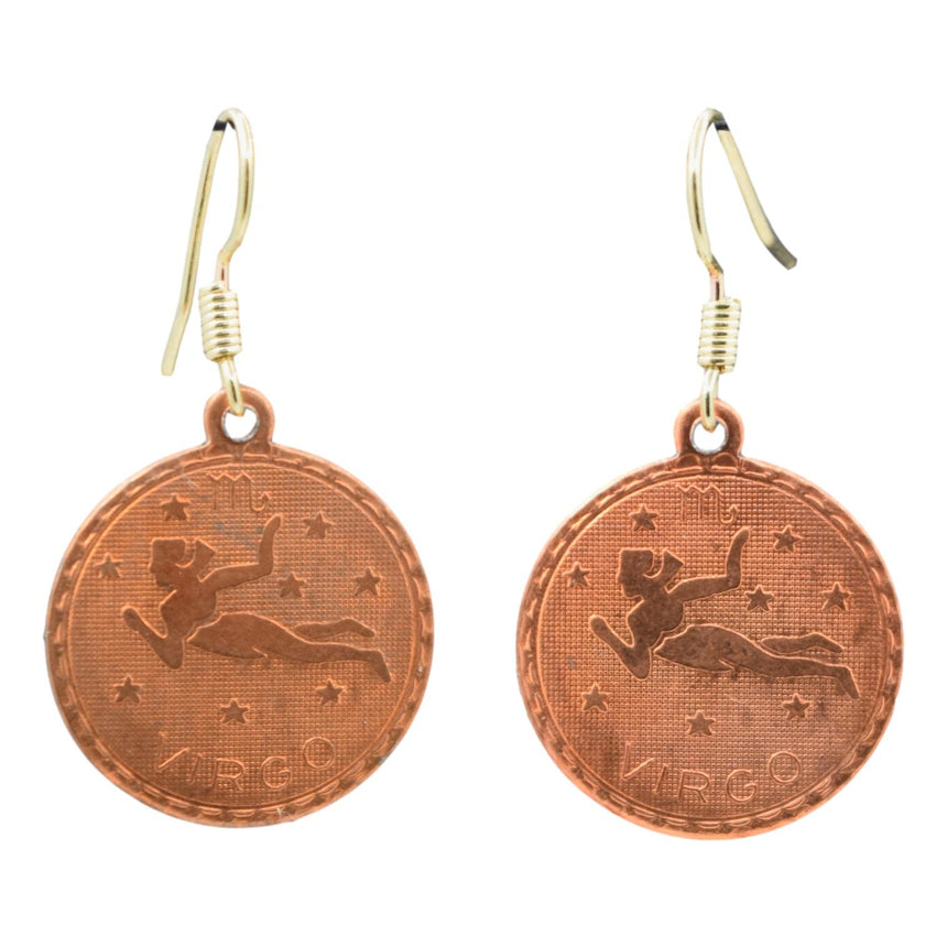 Vintage Copper Virgo Astrology Zodiac Earrings