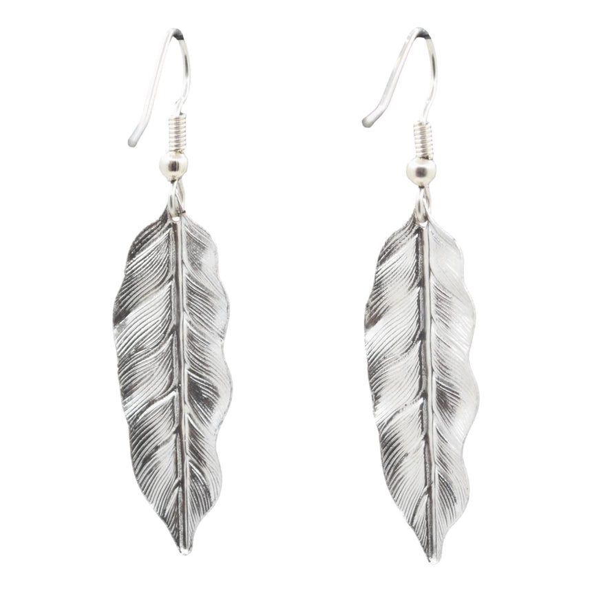 Vintage Silver Stamping Feather Earrings