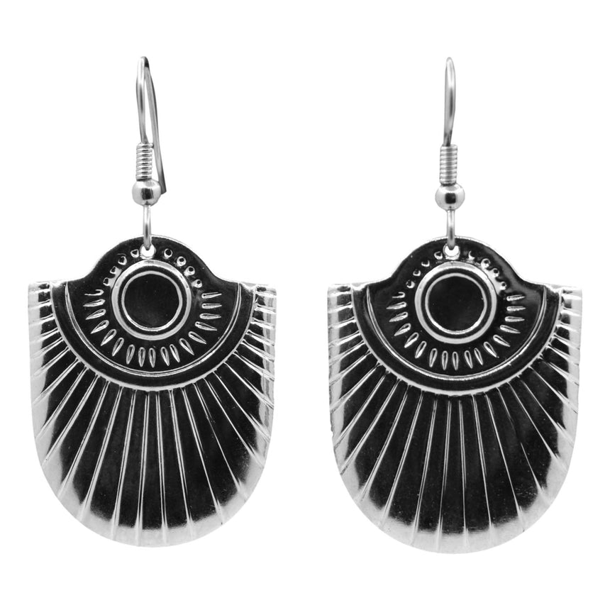 Vintage Silver Stamping Deco Medallion Earrings