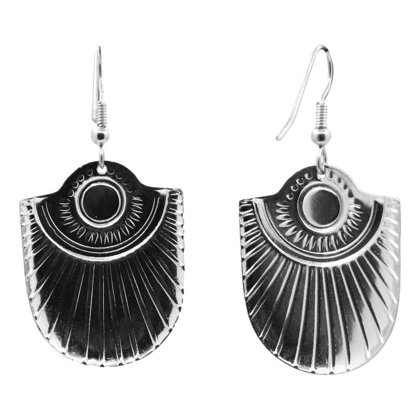 Vintage Silver Stamping Deco Medallion Earrings