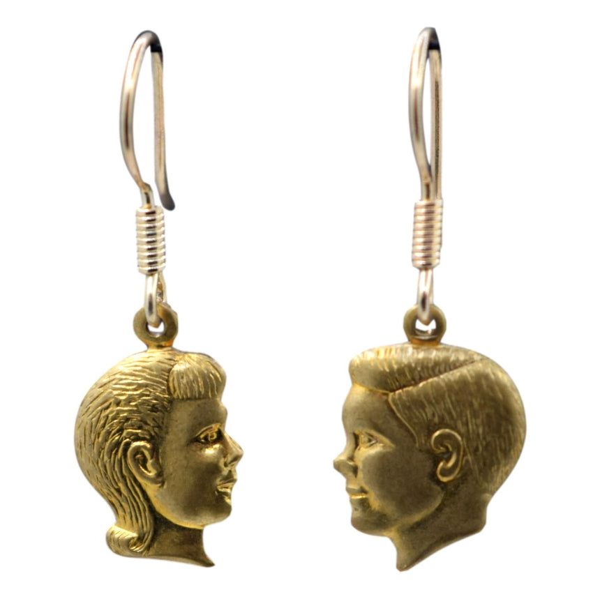 Vintage Children's Profile Face Brass Stamping Earrings