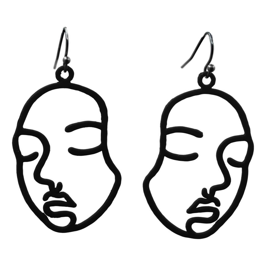 Minimalist Face Profile Earrings in Black
