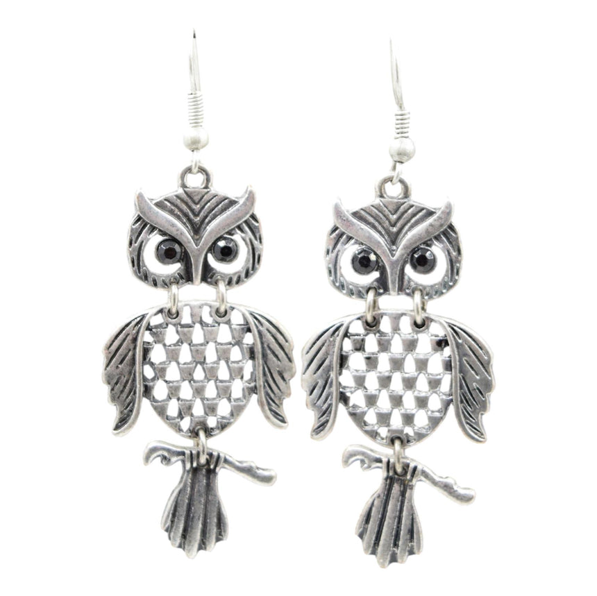 Retro 70's Silver Owl Earrings