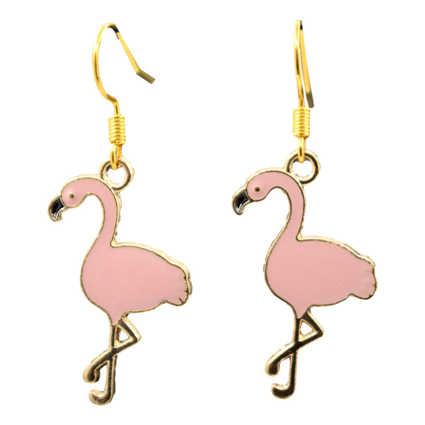Pastel Pink Enamel Flamingo Earrings