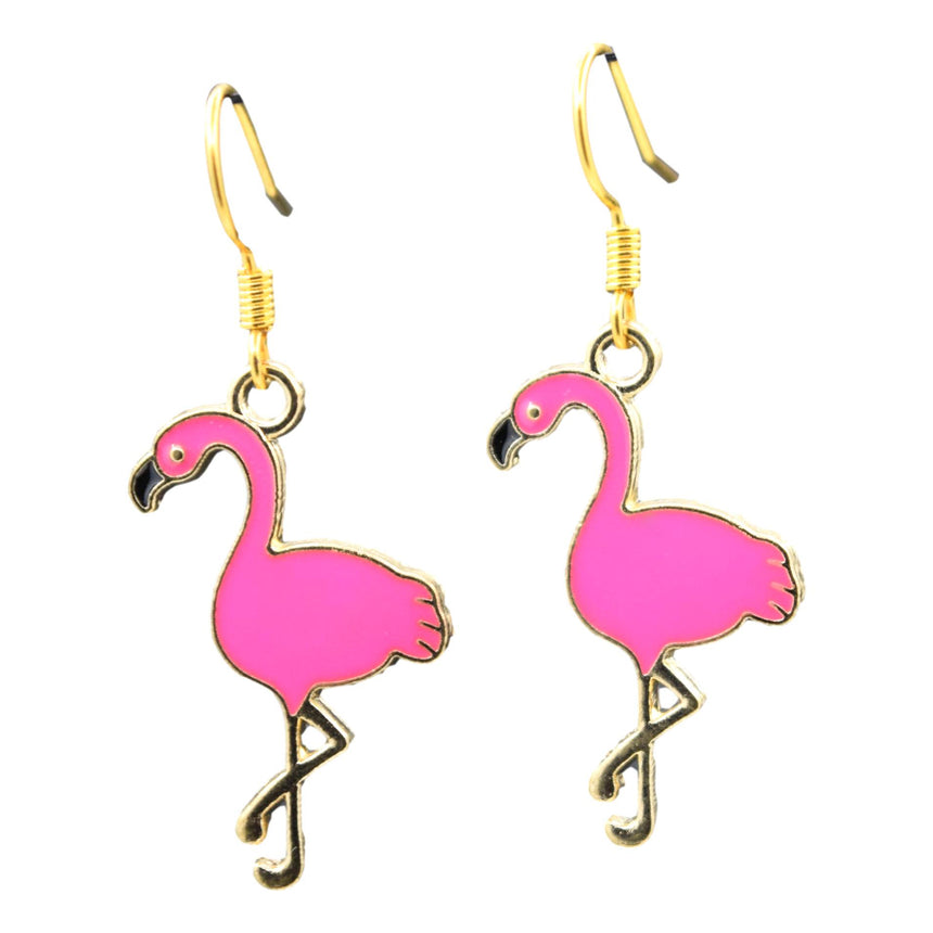 Hot Pink Enamel Flamingo Earrings