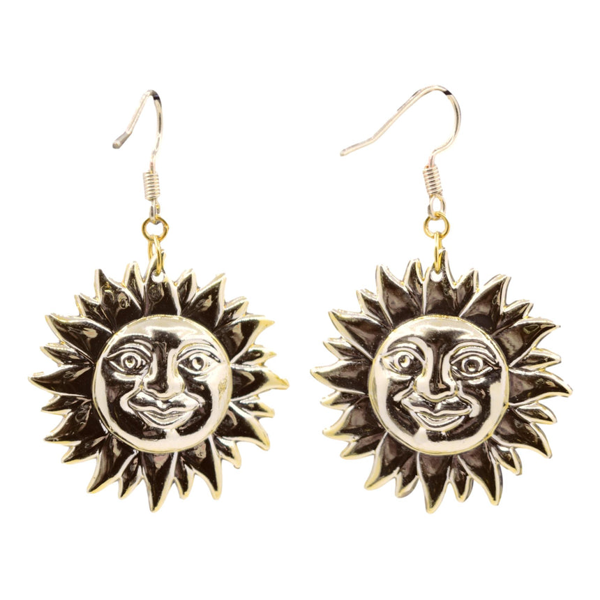 Vintage 3D Plastic Gold Sun Face Earrings
