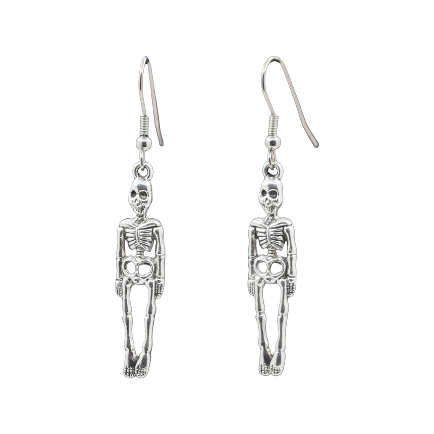 Flat Skeleton Silver Earrings