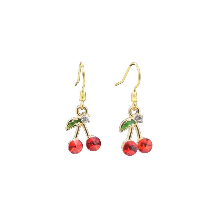 Mini Rhinestone Cherry Earrings