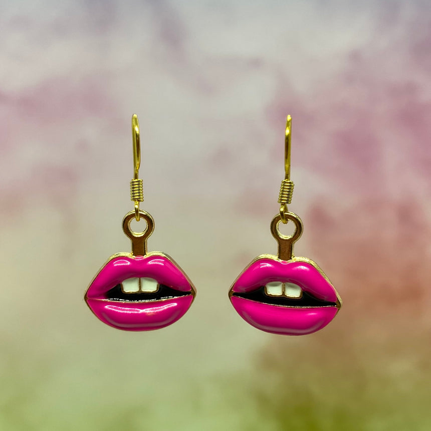 Hot Pink Lips Enamel Earrings
