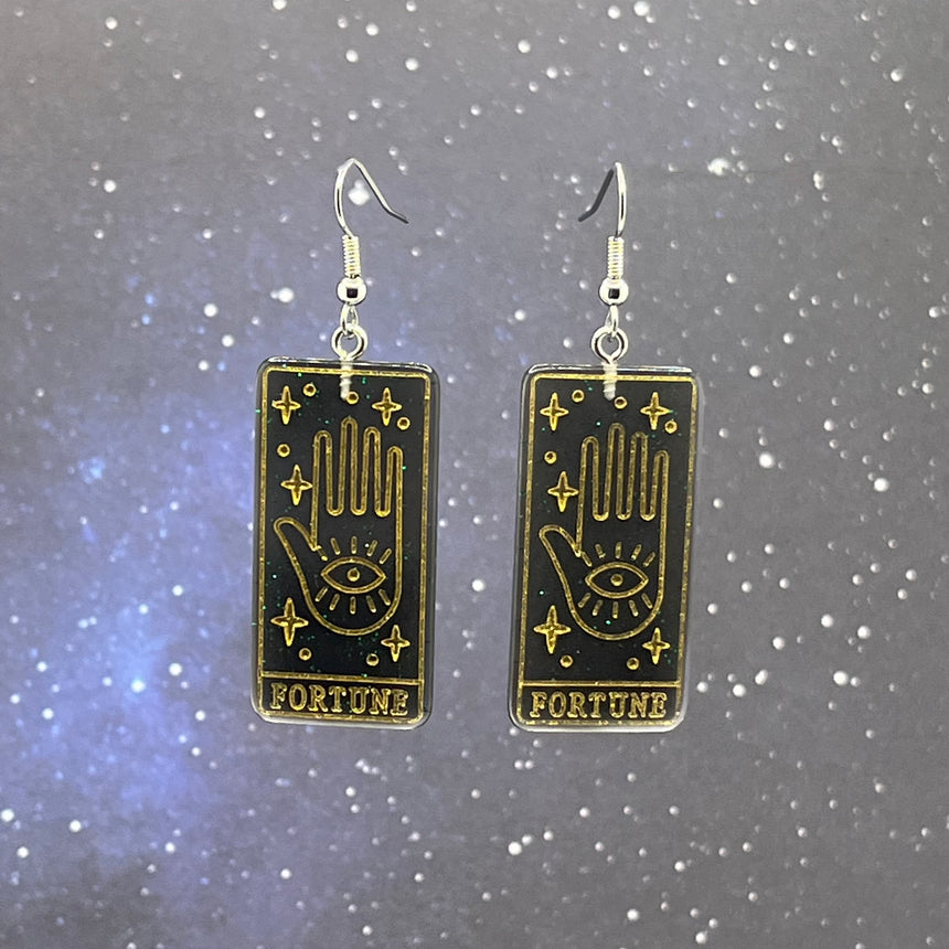 Fortune Tarot Card Earrings with Black & Green Shimmer