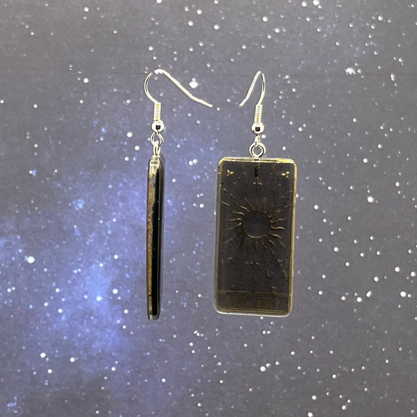 The Sun Card Earrings with Black & Green Shimmer