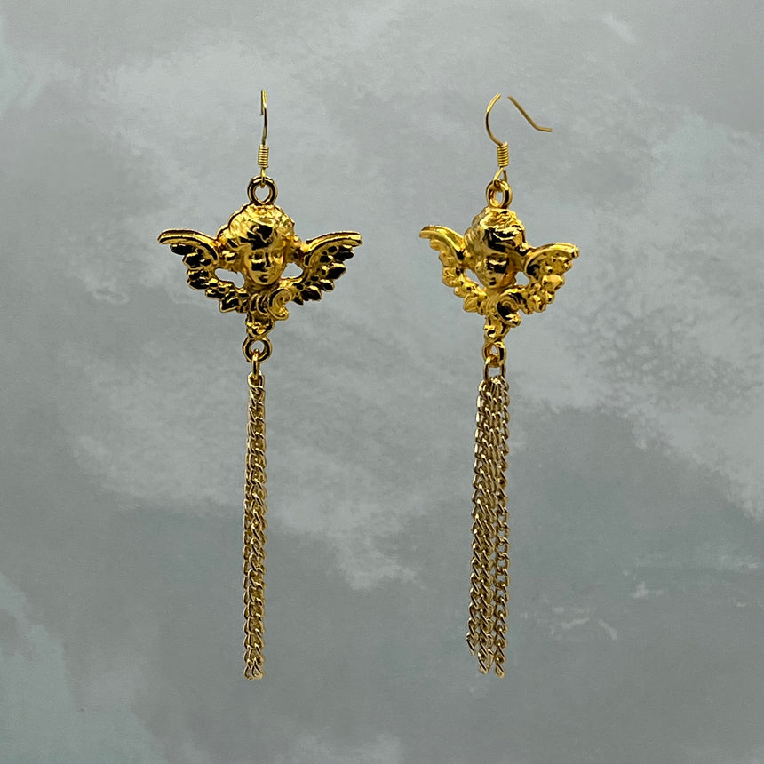 Minimalist Cubist Face Gold Earrings with Brown Rhinestones – Prince Peacock