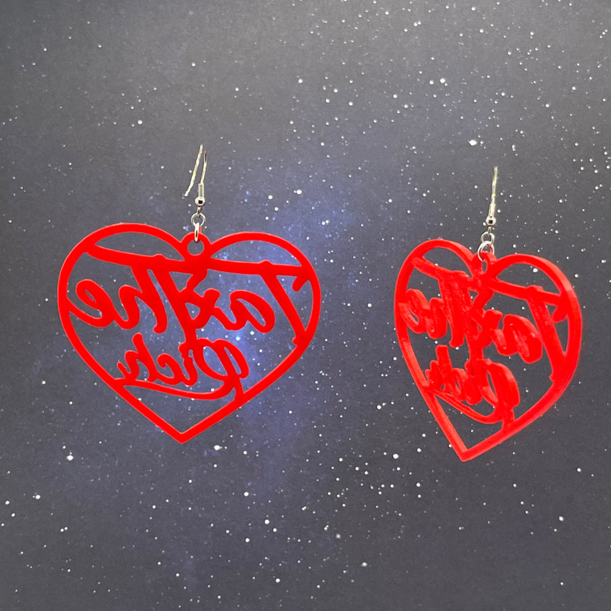 Tax the Rich 3D Printed Lipstick Red Heart Earrings