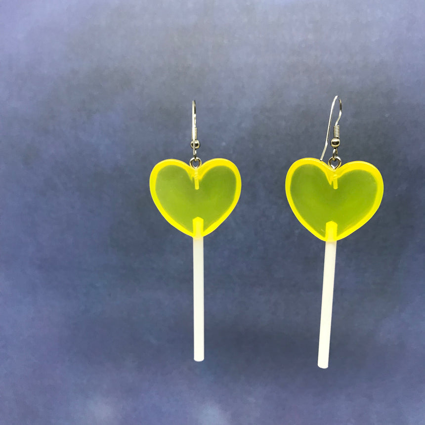 Sunshine Yellow 3D Heart Lollipops Earrings
