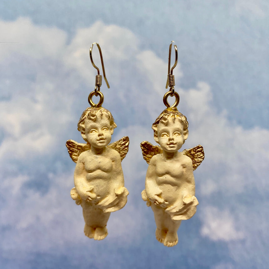 3D Full Body Cupid Earrings in Faux Ivory